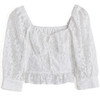 西遇白色女设计感小众法式短袖方领赫本风泡泡袖上衣女夏10910629 商品缩略图4