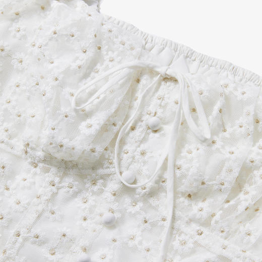 西遇白色女设计感小众法式短袖方领赫本风泡泡袖上衣女夏10910629 商品图5