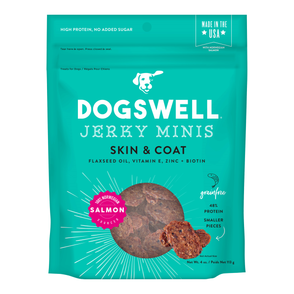 Dogswell Jerky Minis GF Skin & Coat Salmon Treats 4 oz