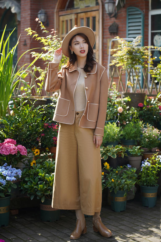 臣禾【100%绵羊毛】【1件穿3季】贴袋包边单排扣翻领短款小个子羊毛呢大衣9234080526 商品图6