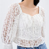 西遇白色女设计感小众法式短袖方领赫本风泡泡袖上衣女夏10910629 商品缩略图3