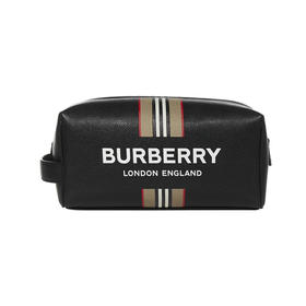 BURBERRY 巴宝莉 男士标志性条纹印花皮革手拿包 黑色 8033859 A1189