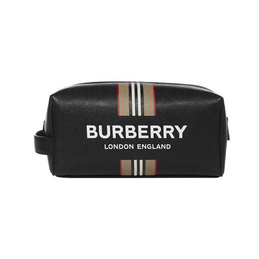 BURBERRY 巴宝莉 男士标志性条纹印花皮革手拿包 黑色 8033859 A1189 商品图0