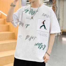 【服饰鞋包】-鲲海鹏云夏季宽松落肩印花圆领T恤