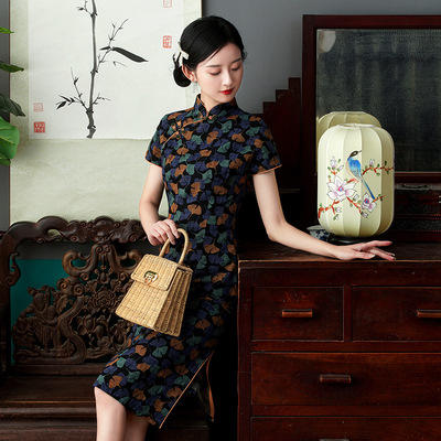 XL-151 2021年春夏新款老上海复古民族唐装中式中长款棉质旗袍裙连衣裙 商品图2