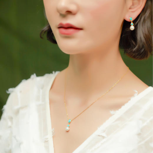 醍醐 森林系列 【然乌】松石珍珠项链 耳饰 天然淡水珍珠 原矿松石 商品图2