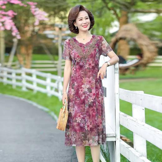 HY-6995新款夏装台湾纱连衣裙子洋气四五十岁中老年女气质长裙 商品图0