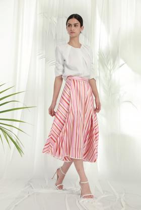 彩虹条纹复古花苞裙