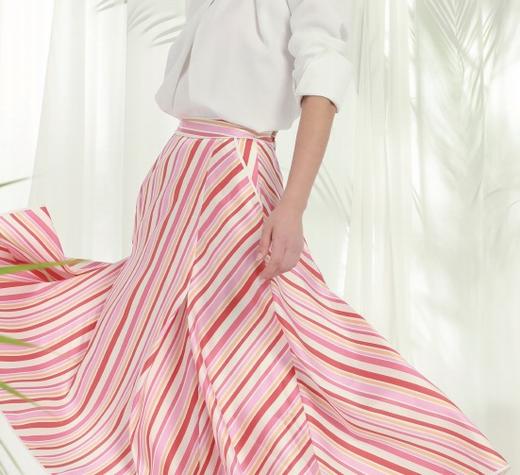 彩虹条纹复古花苞裙 商品图1