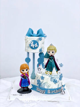 冰雪奇缘安娜艾莎女孩周岁悬浮蛋糕（摆件较重，为了避免压倒摆件另外放，收到自己插上去即可）