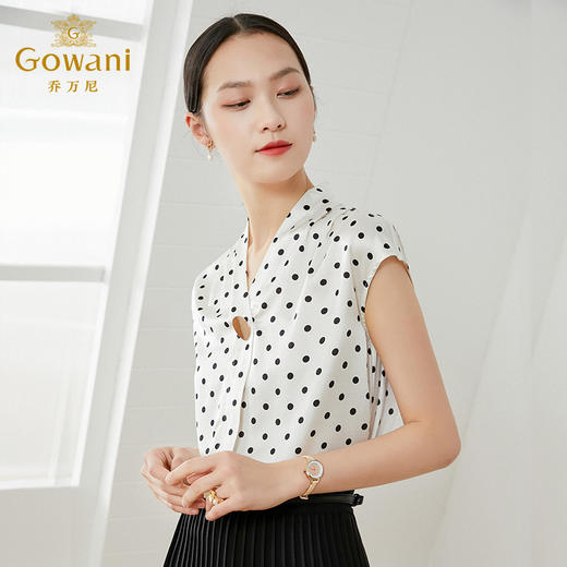乔万尼新款真丝衬衫V领优雅大气波点衬衣EI2C831 商品图1
