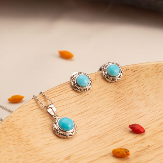 醍醐 无量卷草纹饰 松石 925银项链 耳饰 高瓷蓝松 流转自如 商品图2