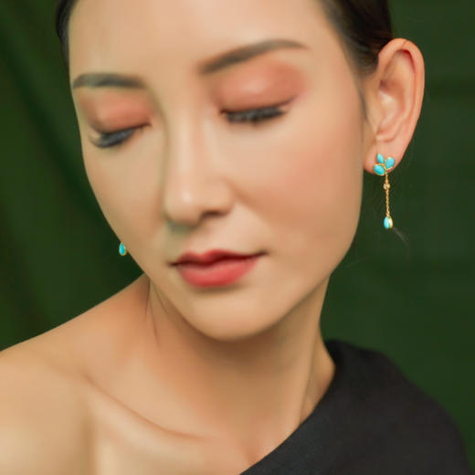 醍醐 原矿高瓷蓝松石 三叶草设计 幸运 耳饰 耳坠 耳钉 两用 商品图0