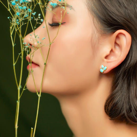 醍醐 原矿高瓷蓝松石 三叶草设计 幸运 耳饰 耳坠 耳钉 两用 商品图1