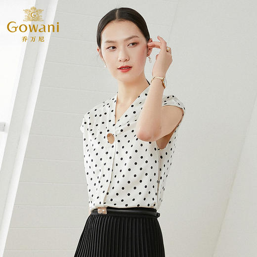 乔万尼新款真丝衬衫V领优雅大气波点衬衣EI2C831 商品图3