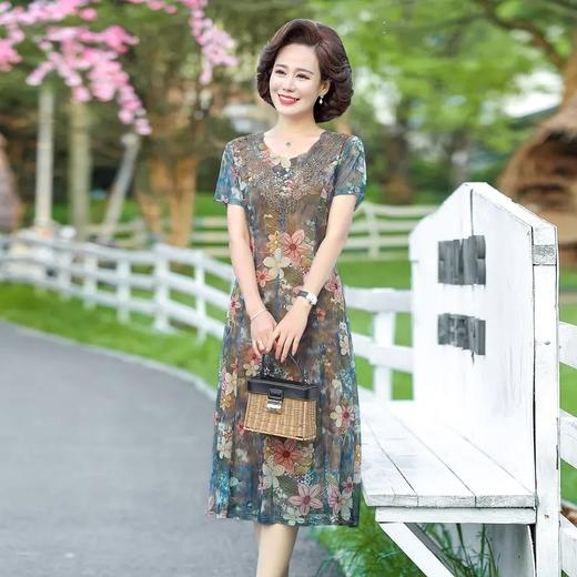 HY-6995新款夏装台湾纱连衣裙子洋气四五十岁中老年女气质长裙 商品图1