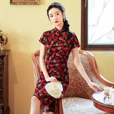 XL-151 2021年春夏新款老上海复古民族唐装中式中长款棉质旗袍裙连衣裙 商品图1