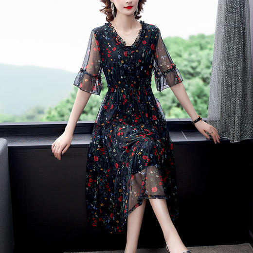 MZ-MZ103607夏季新款减龄显瘦台湾纱碎花网纱连衣裙 商品图3