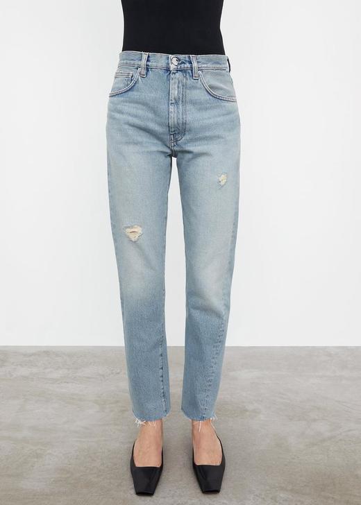 TOTEME 浅蓝色破洞斜裤线牛仔裤 商品图0