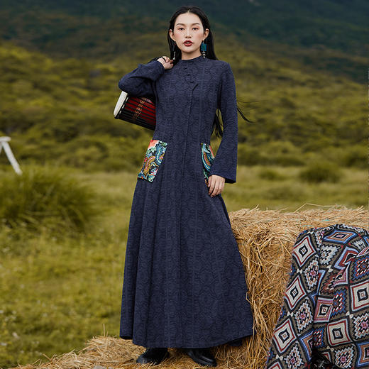 飞琼绣花复古连衣裙 | 长短袖可选 | 藏蓝色 黄色 红色 商品图5