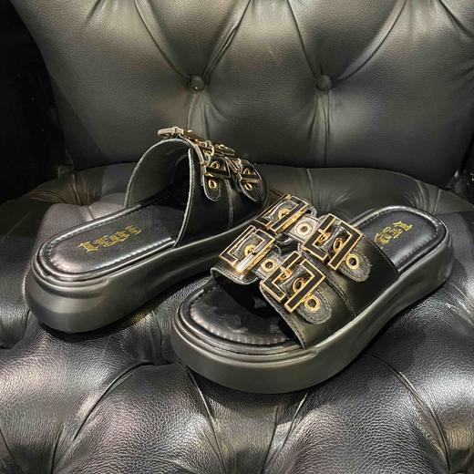 lfgj jeans BM004 厚底拖鞋夏季新款增高懒人外穿脚胖脚宽一字拖松糕防滑凉拖鞋 商品图8