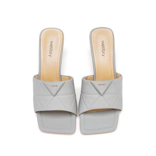 【2021夏季上新】时尚方头菱格纹酒杯跟可外穿穆勒拖鞋凉鞋女夏S21BJ15671 商品图3