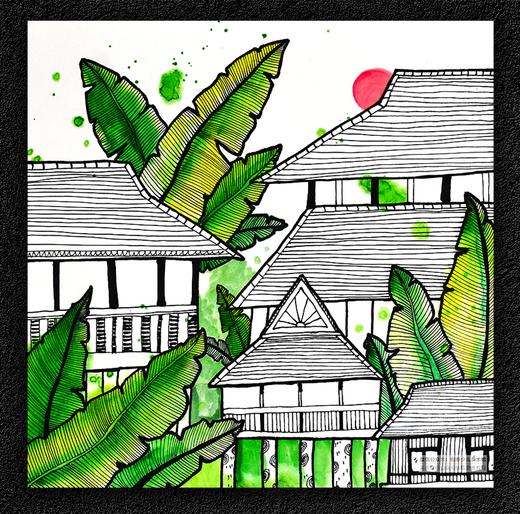 《傣族风情》线描【自动发货：下单后，点击手机短信中收到的链接，即可获取文件下载的链接；如有任何问题，可添加客服微信hm33268获得帮助】
 商品图0