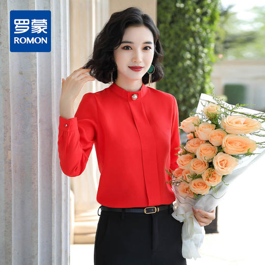 罗蒙衬衫女长袖春夏装商务通勤纯色简约修身套头气质女衬衣 商品图1