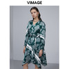VIMAGE纬漫纪V领复古显瘦腰带撞色长袖连衣裙V1507118连衣裙V1507118 商品缩略图1