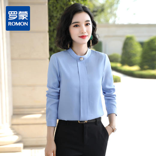 罗蒙衬衫女长袖春夏装商务通勤纯色简约修身套头气质女衬衣 商品图0