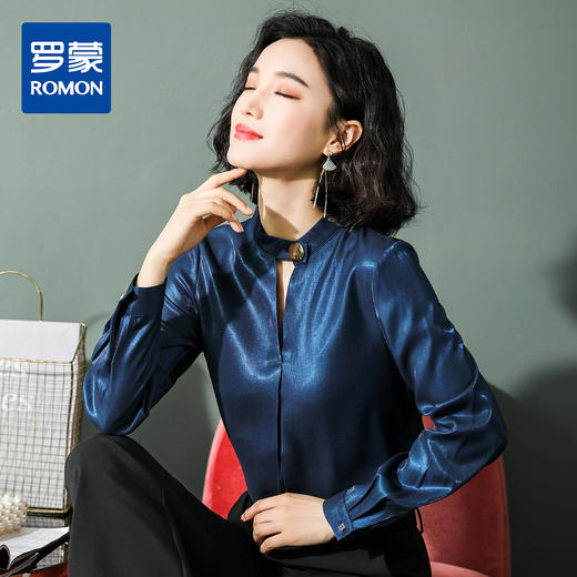罗蒙衬衫女长袖春夏商务通勤修身纯色简约气质女衬衣 商品图4