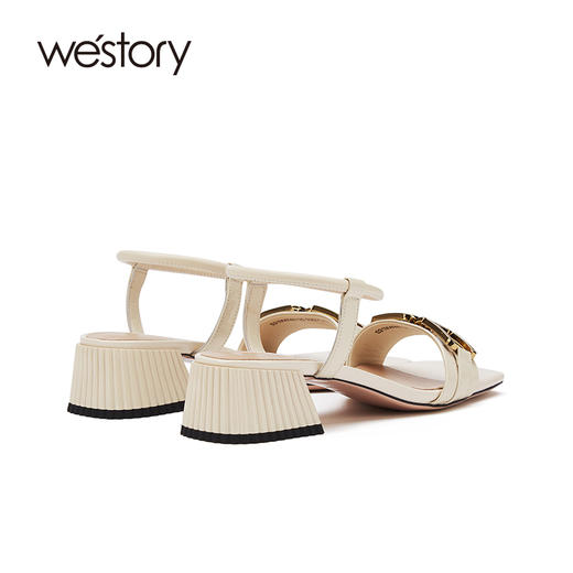 westory女鞋2021夏季新款漆皮水钻粗跟一字带凉鞋外穿S21BG60921 商品图2