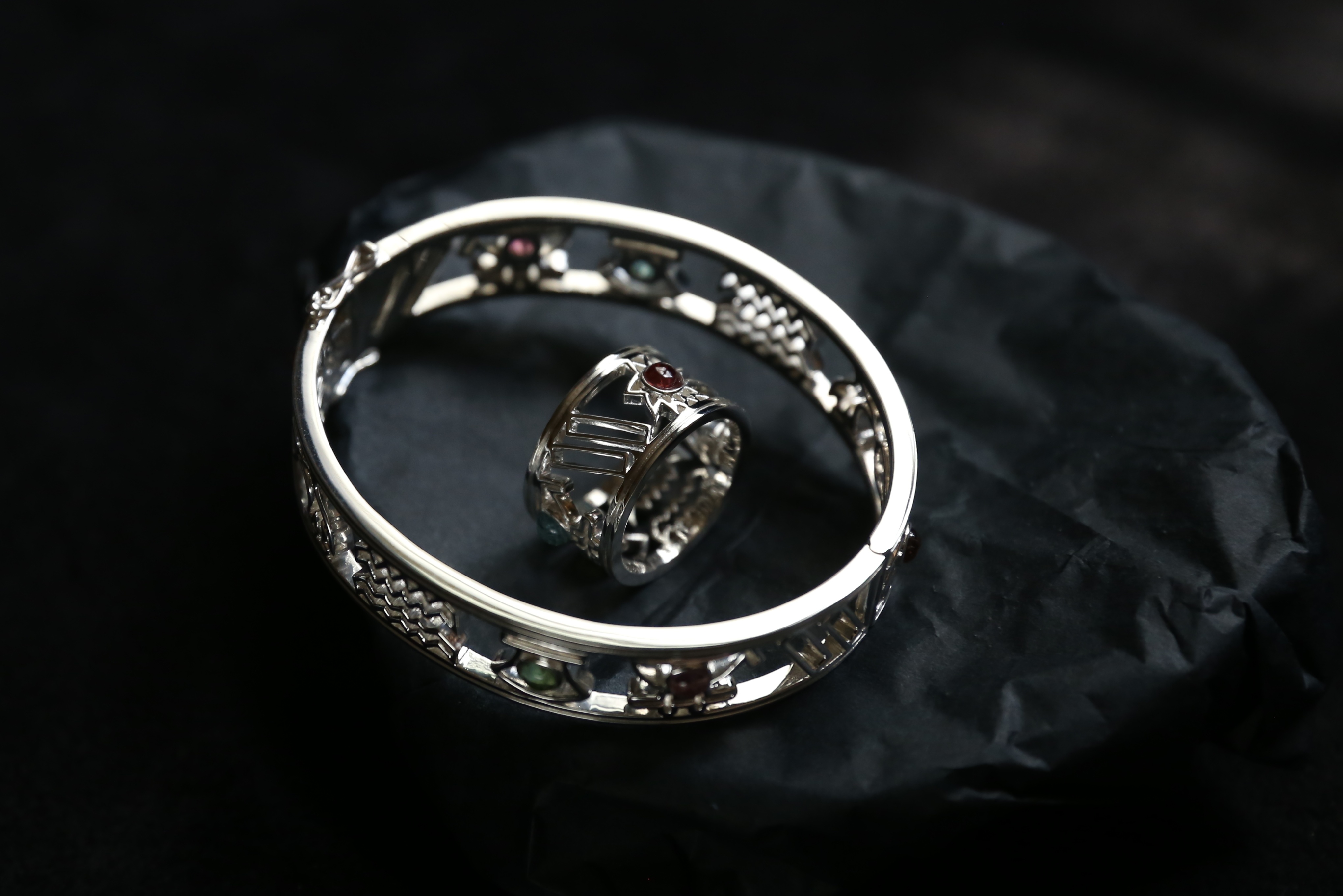 Boque d+ 宝趣定制原创设计925银圣书体碧玺定制手镯&戒指《圣书体的巡游》》