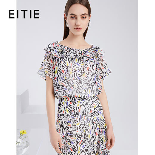 EITIE爱特爱春季百搭简约印花雪纺衫小上衣6213918 商品图0