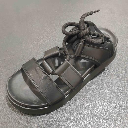 lfgj jeans br404 夏季黑色凉鞋女罗马复古露趾时尚凉拖鞋真皮 商品图6