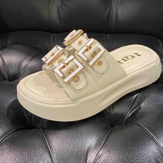 lfgj jeans BM004 厚底拖鞋夏季新款增高懒人外穿脚胖脚宽一字拖松糕防滑凉拖鞋 商品图0