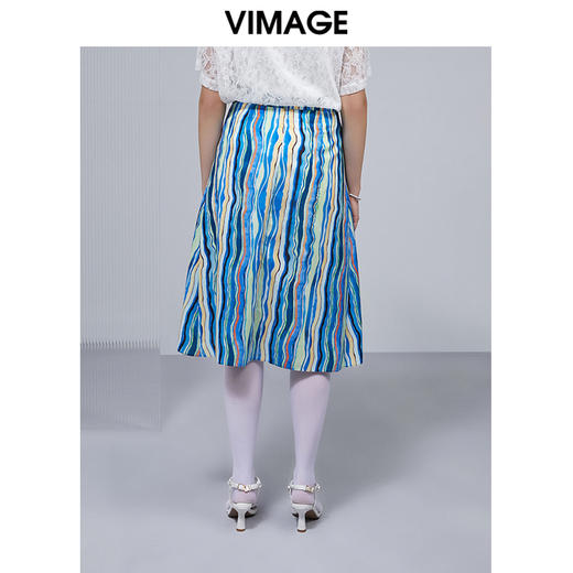 VIMAGE纬漫纪高腰彩色印花半身裙夏褶皱伞裙半裙V1506114 商品图3