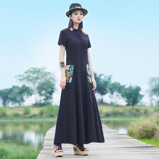 飞琼绣花复古连衣裙 | 长短袖可选 | 藏蓝色 黄色 红色 商品图3