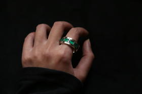 Boque d+ 宝趣定制原创设计925银绿玛瑙转运轮戒指《克里斯蒂安》