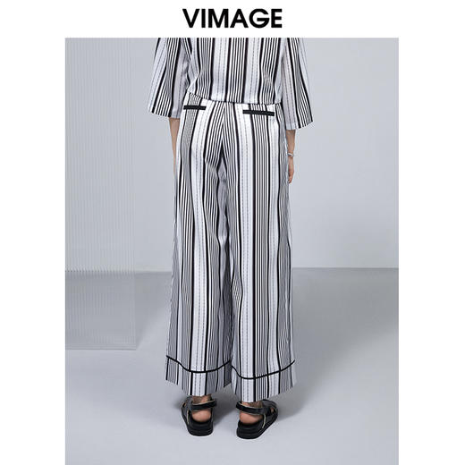 VIMAGE纬漫纪夏季舒适宽松新款撞色拼接高腰阔腿裤V1505123裤子 商品图3