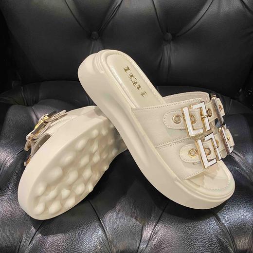 lfgj jeans BM004 厚底拖鞋夏季新款增高懒人外穿脚胖脚宽一字拖松糕防滑凉拖鞋 商品图4