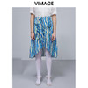 VIMAGE纬漫纪高腰彩色印花半身裙夏褶皱伞裙半裙V1506114 商品缩略图0