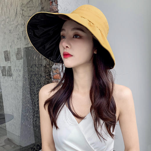 防晒帽女遮脸防紫外线大帽檐可扎马尾帽子夏季黑胶遮阳空顶太阳帽 商品图2