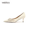 westory女鞋2021夏季新款真皮浅口尖头高跟鞋细跟透气W21AH53581 商品缩略图1