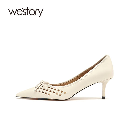 westory女鞋2021夏季新款真皮浅口尖头高跟鞋细跟透气W21AH53581 商品图1