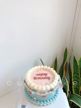 粉蓝简约复古蛋糕-低糖处理无添加