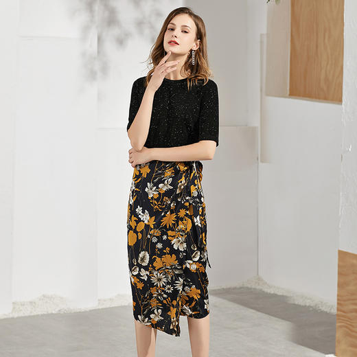 丁摩 桑蚕丝印花真丝缎面半身裙Q121094-DS399 商品图5