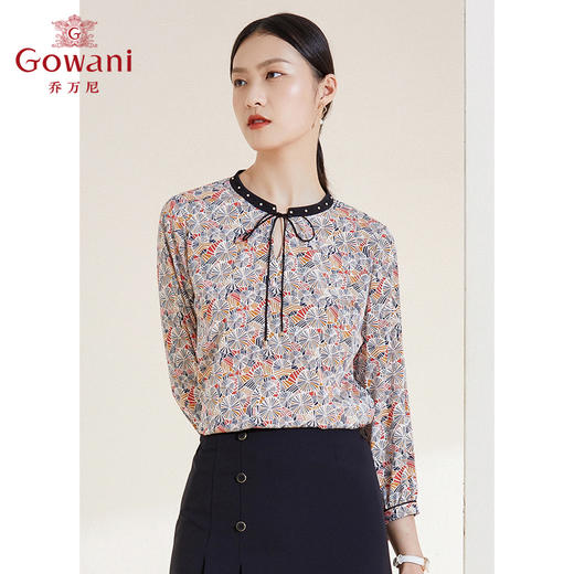 乔万尼夏季新款真丝衬衫清新减龄系带衬衣EI2C733 商品图1