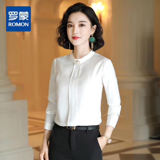罗蒙衬衫女长袖春夏装商务通勤纯色简约修身套头气质女衬衣 商品图2