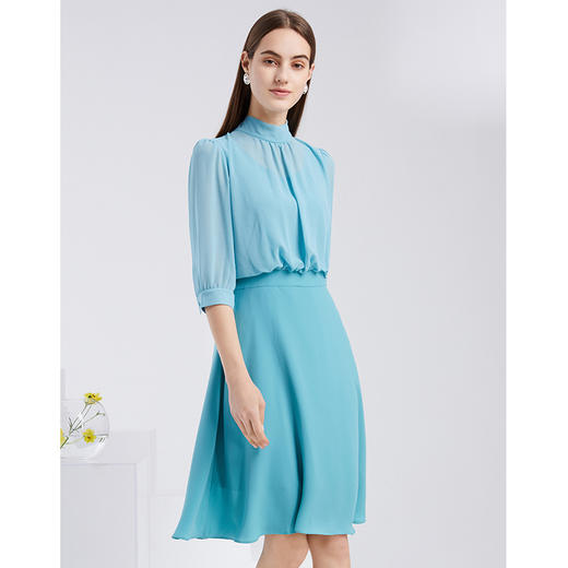 EITIE爱特爱夏季新款气质立领飘带收腰显瘦A字中袖连衣裙6207985 商品图3